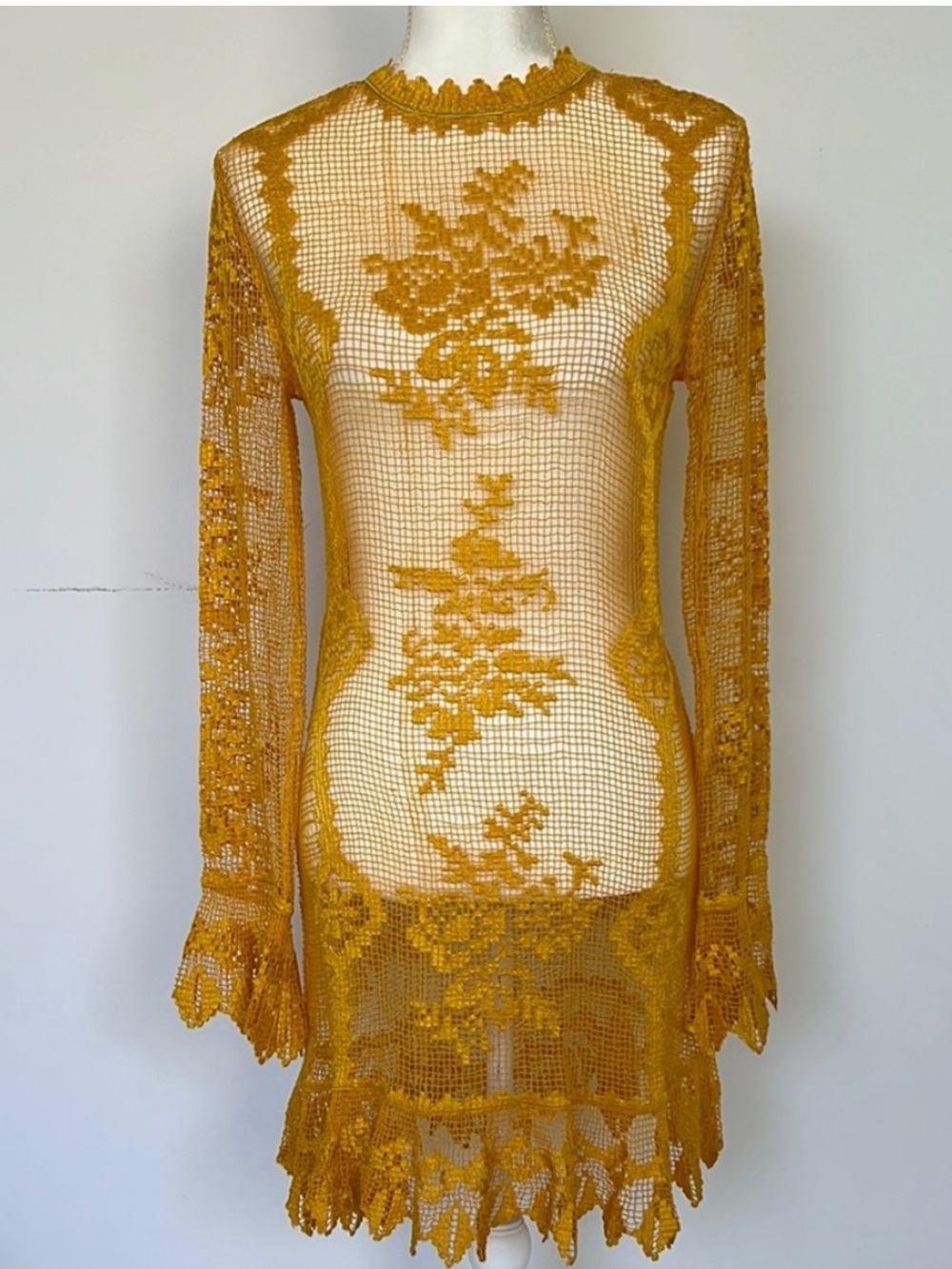 Marigold Yellow Crochet Bobo Mini Dress